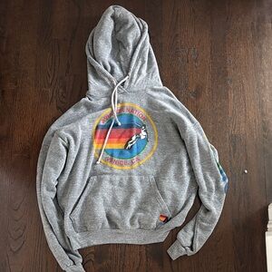 Aviator Nation Relaxed Gray Hoodie with Rainbow Logo